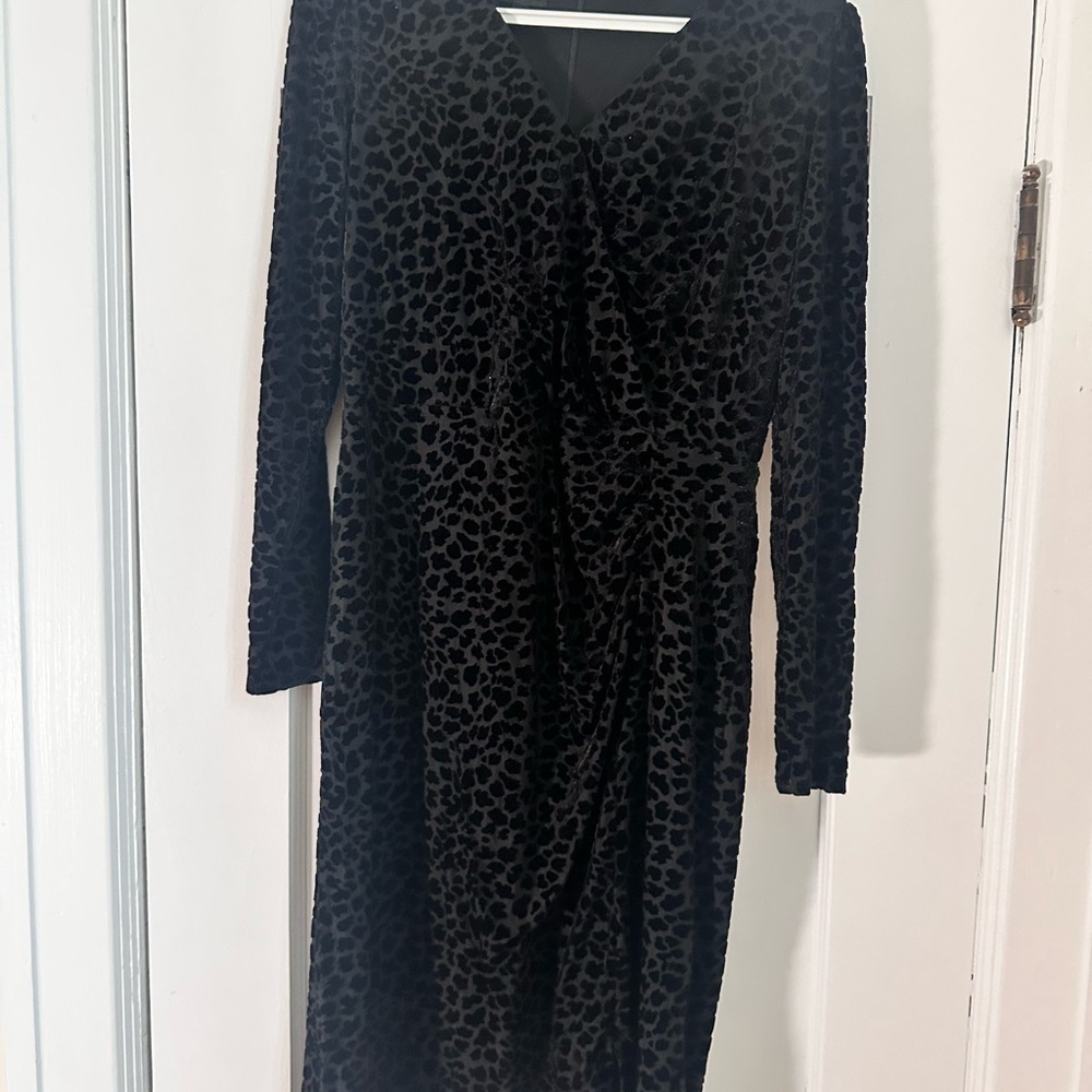 Talbots Black Tonal Leopard Ruched Dress | Size M - Picture 2 of 3